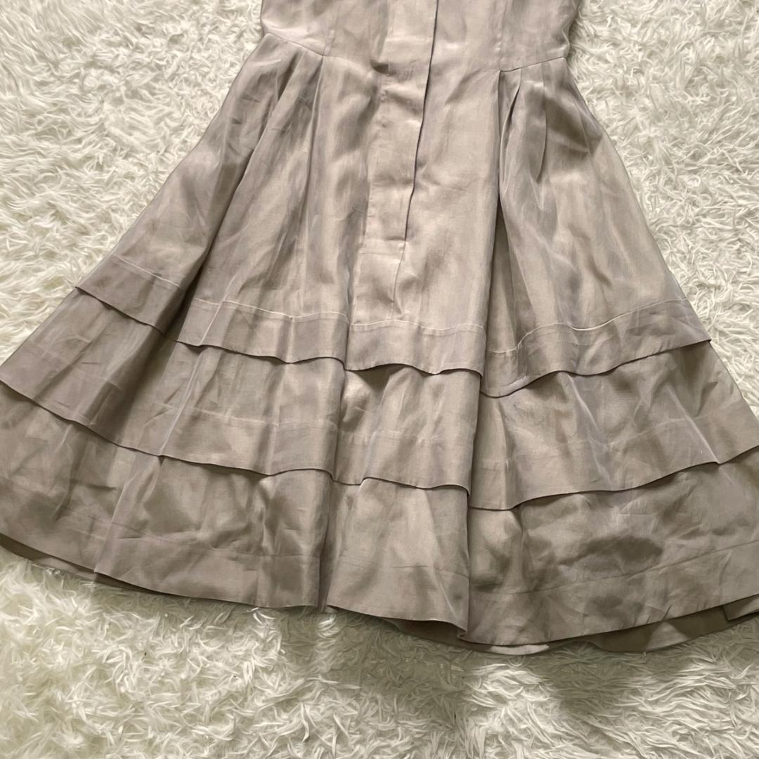 春夏 FOXEY シルク混 ショールカラー ティアード シャツワンピース フレア