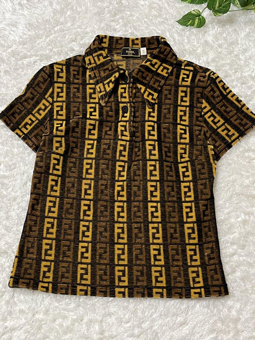 イタリア製 FENDI ポロシャツ ズッカ柄 総柄 パイル地 42