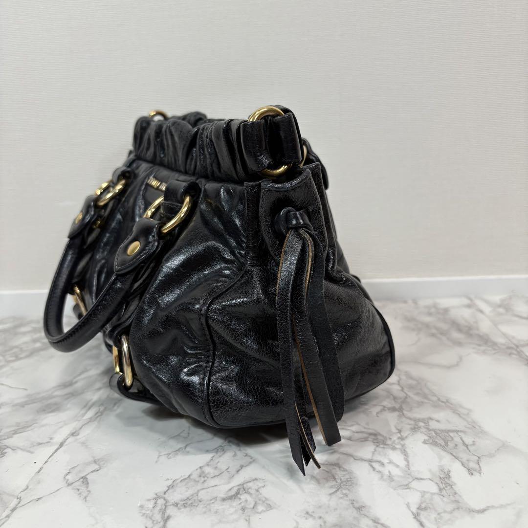 バッグ miu miu vitello lux 2way hand bag black
