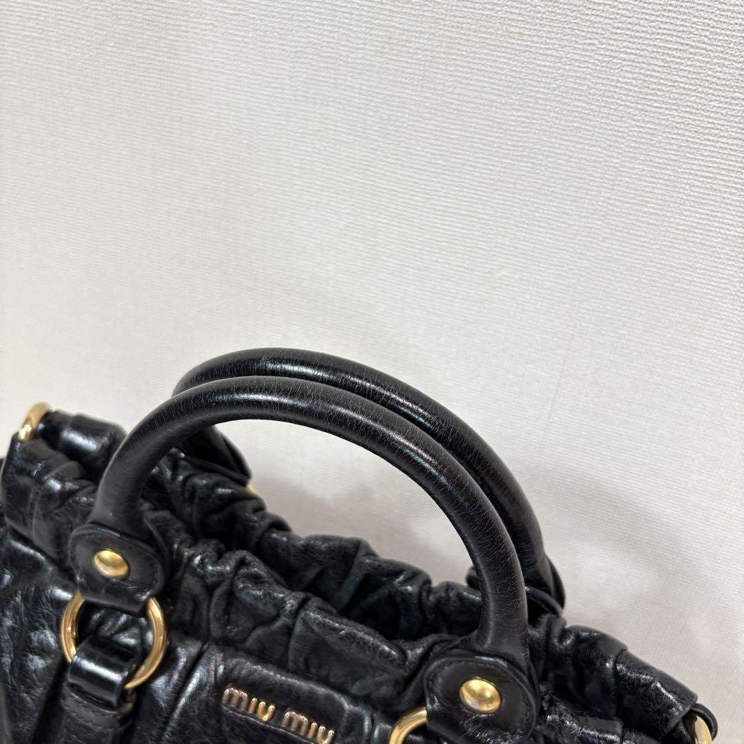 バッグ miu miu vitello lux 2way hand bag black