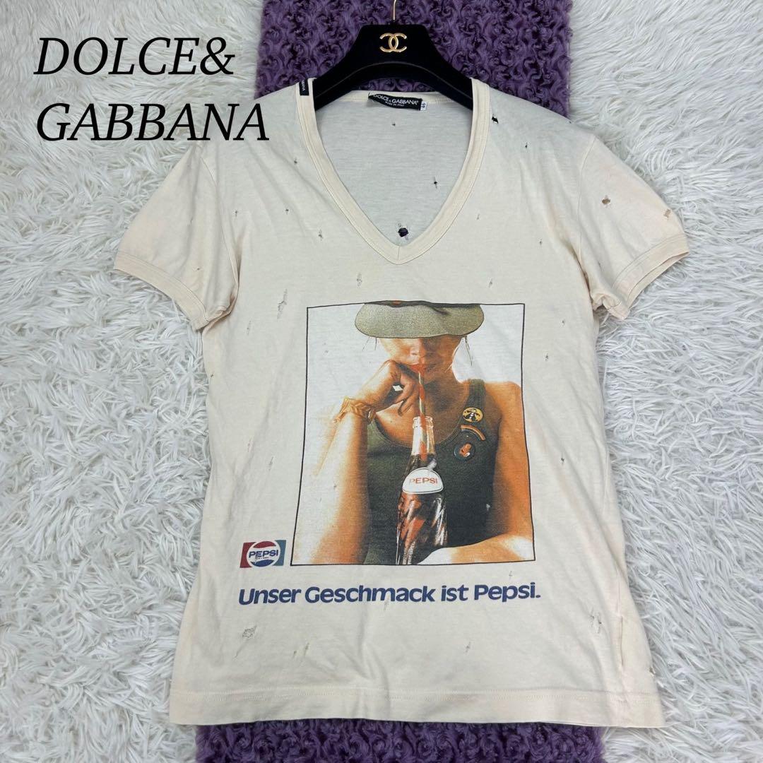 E392 ドルチェアンドガッバーナ メンズ Tシャツ 半袖 ベージュ イタリア製