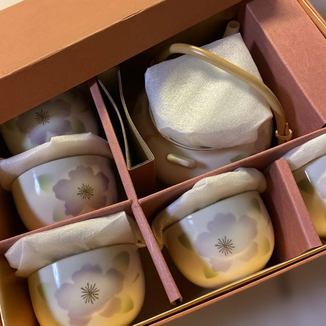 新品　未使用　有田　花だより　ルリ　汲み出し揃い5客セット　急須　湯呑み日本茶用品・茶器