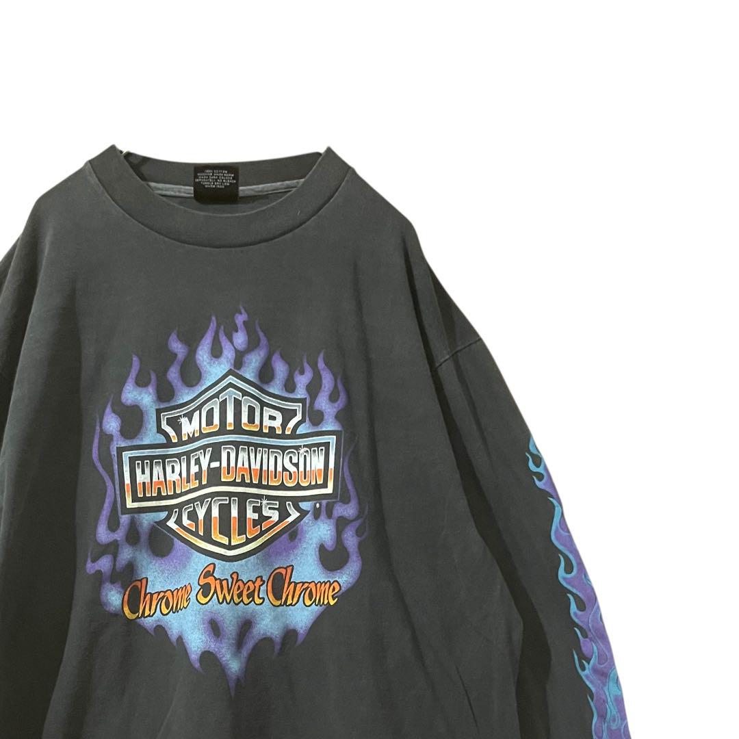 ハーレーダビッドソン tシャツ XL バーシールド 袖ファイヤー