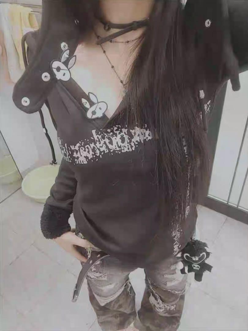 Y2K archive cut off skull hoodie フーディー