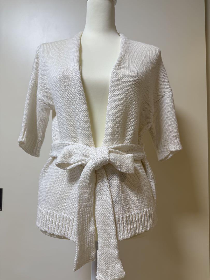 MaxMara WEEKEND ホワイトニットカーディガン ウエストリボン付き