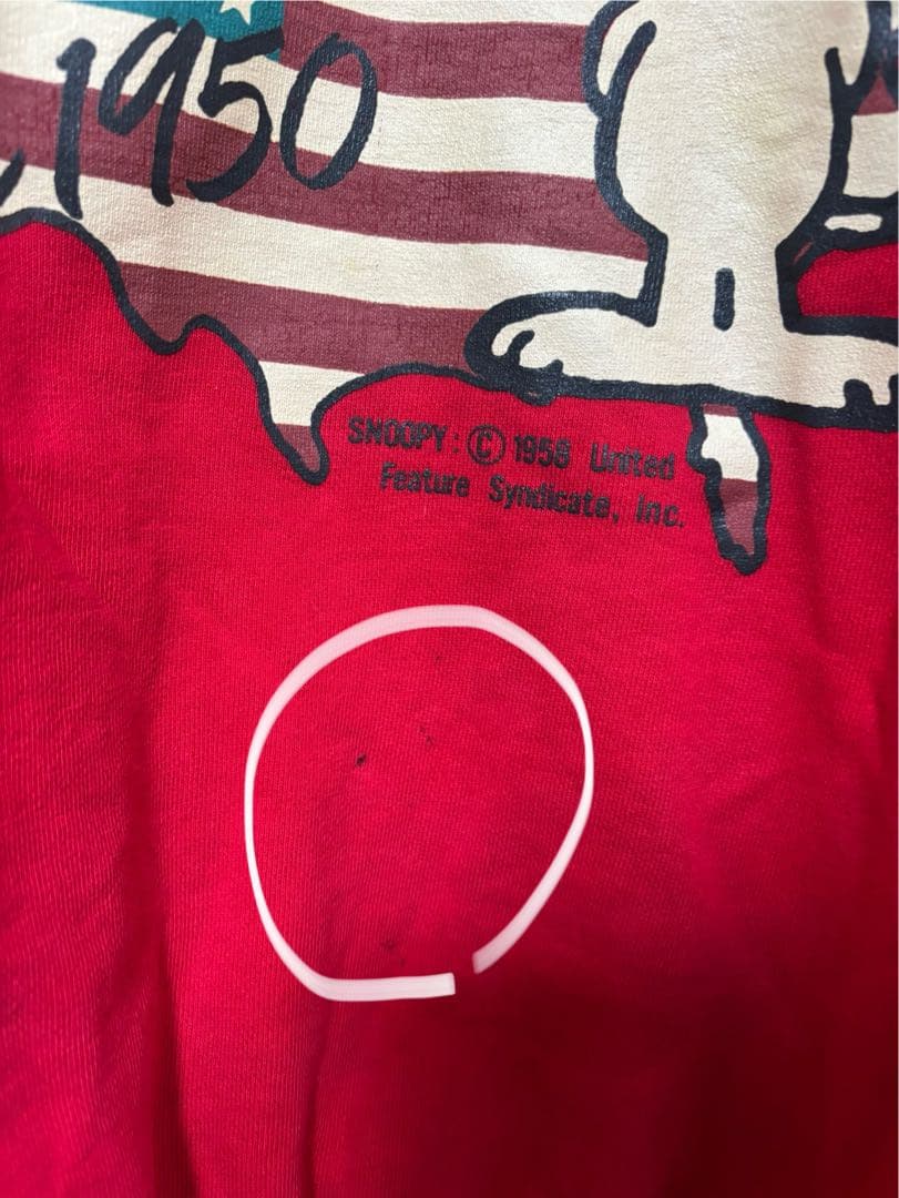 限定特価、激安販売。 80s PEANUTSスヌーピー アメリカ国旗 プリント スウェット赤 SIZE Vintage PEANUTS 送料無料!