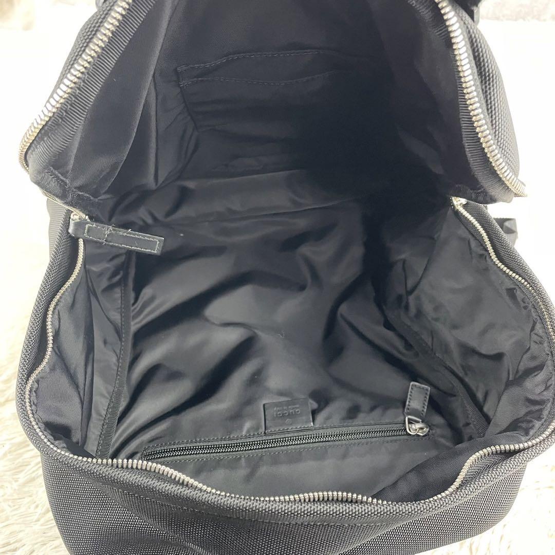 A4可 美品 グッチ キャンバス リュック シェリーライン ロゴ型押し ブラック