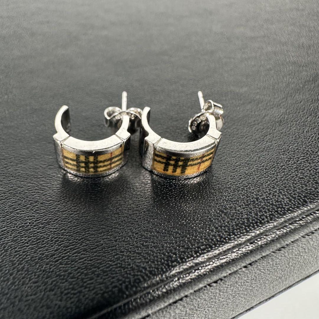 vintage バーバリー ピアス 両耳 ノバチェック 925 シルバー
