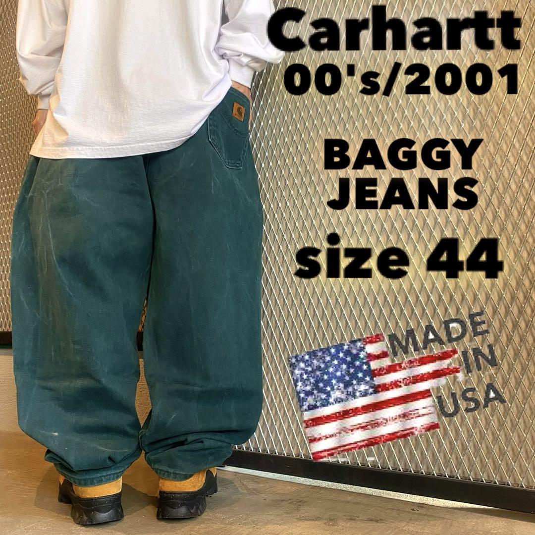 USA製 44インチ 00's/2001 Carhartt カーハート デニム緑 画像1