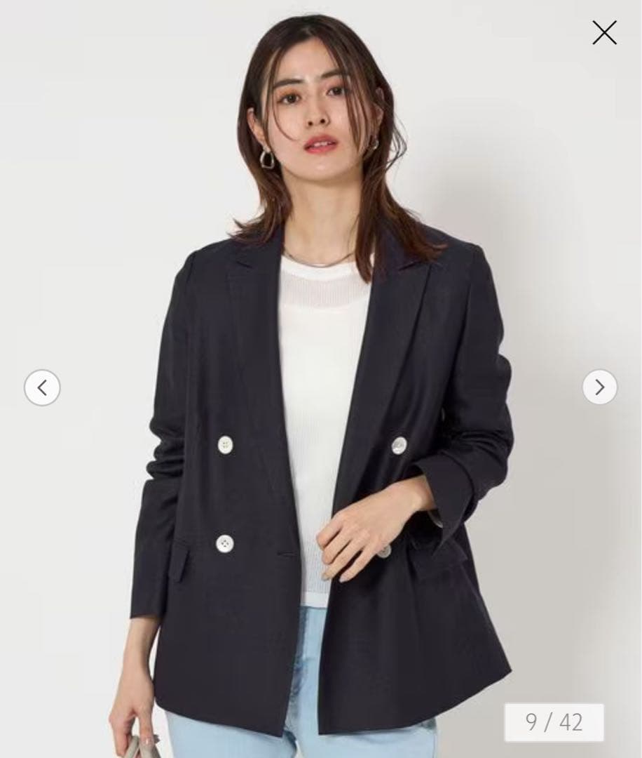 美品 green label relaxing リネンライクダブルジャケット 紺