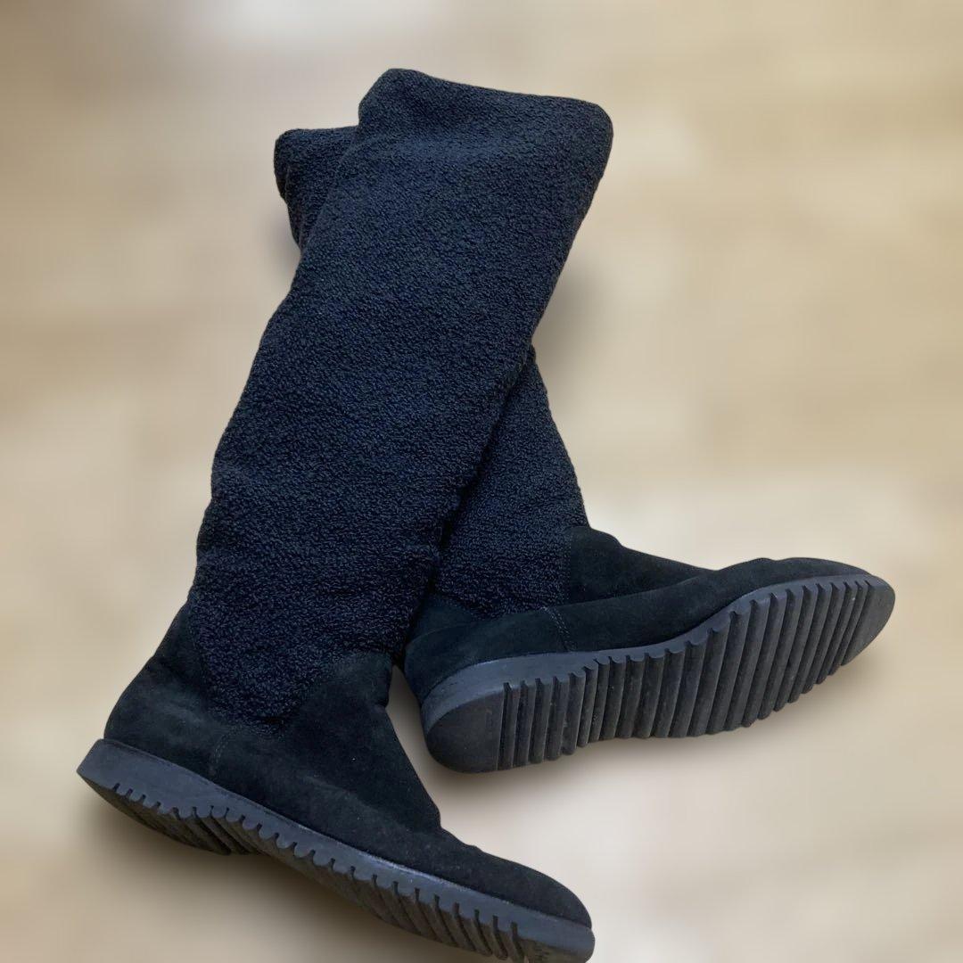 ブラック ストレッチ ロングブーツ24cm Salvatore Ferragamo