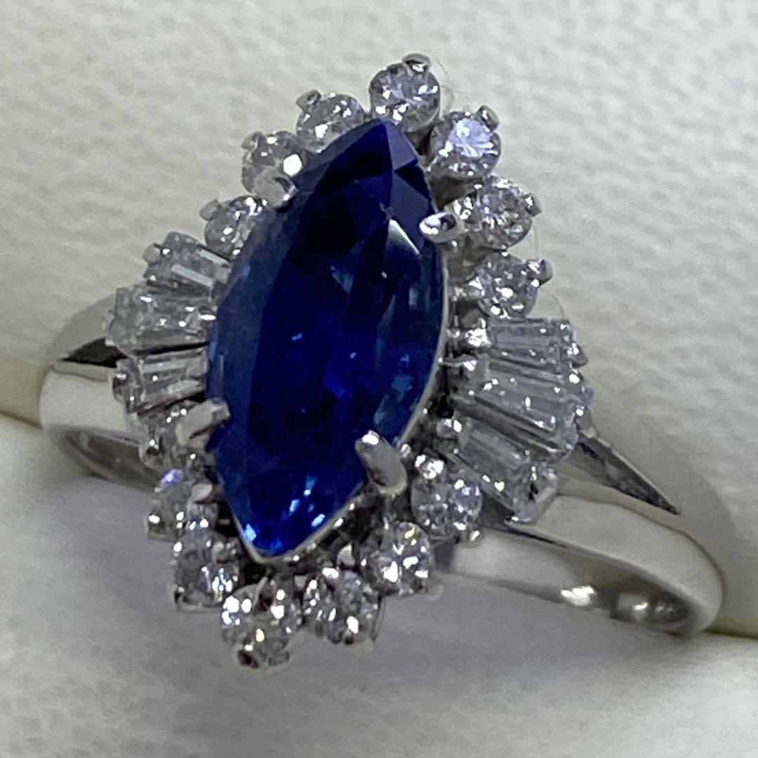 ジュエリーショップレインボーPt900　天然サファイヤリング　S1.78ct　プラチナ　サファイヤ　マーキス