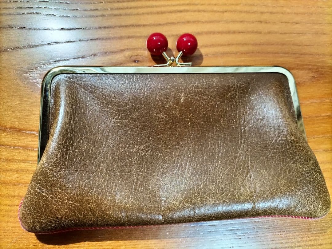 日時指定 がま口財布 本革 茶色 水玉 長財布 | erniesatc.com