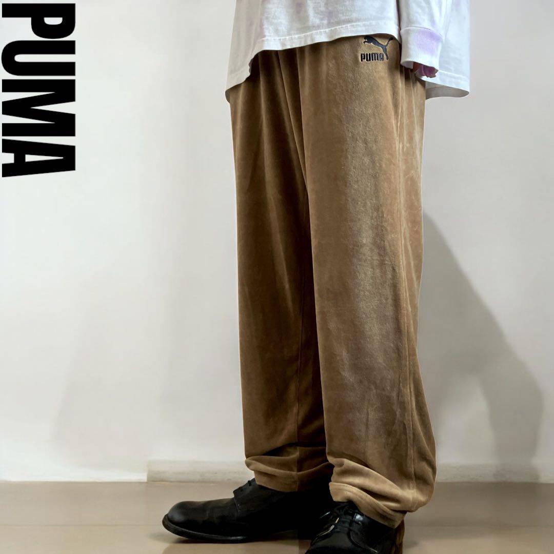 OLD PUMA Lサイズ ベロア ワイドトラックパンツ Y2K