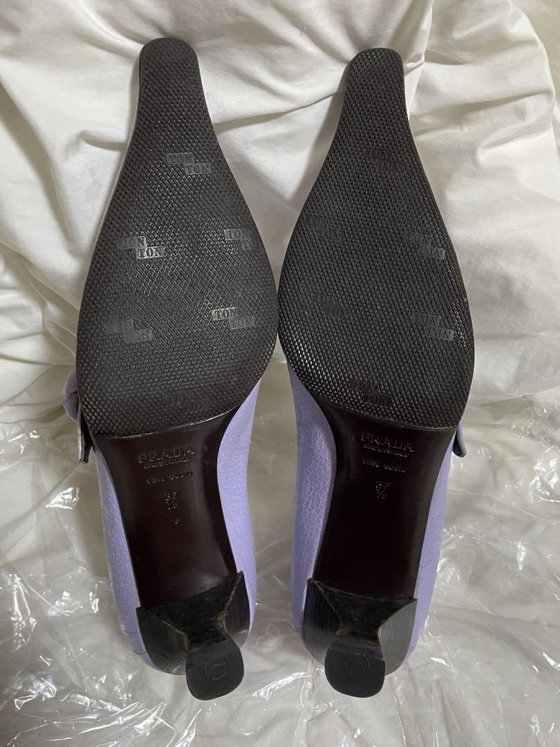 PRADA パンプス　パープル 37ハーフ ハイヒール レザー 本革