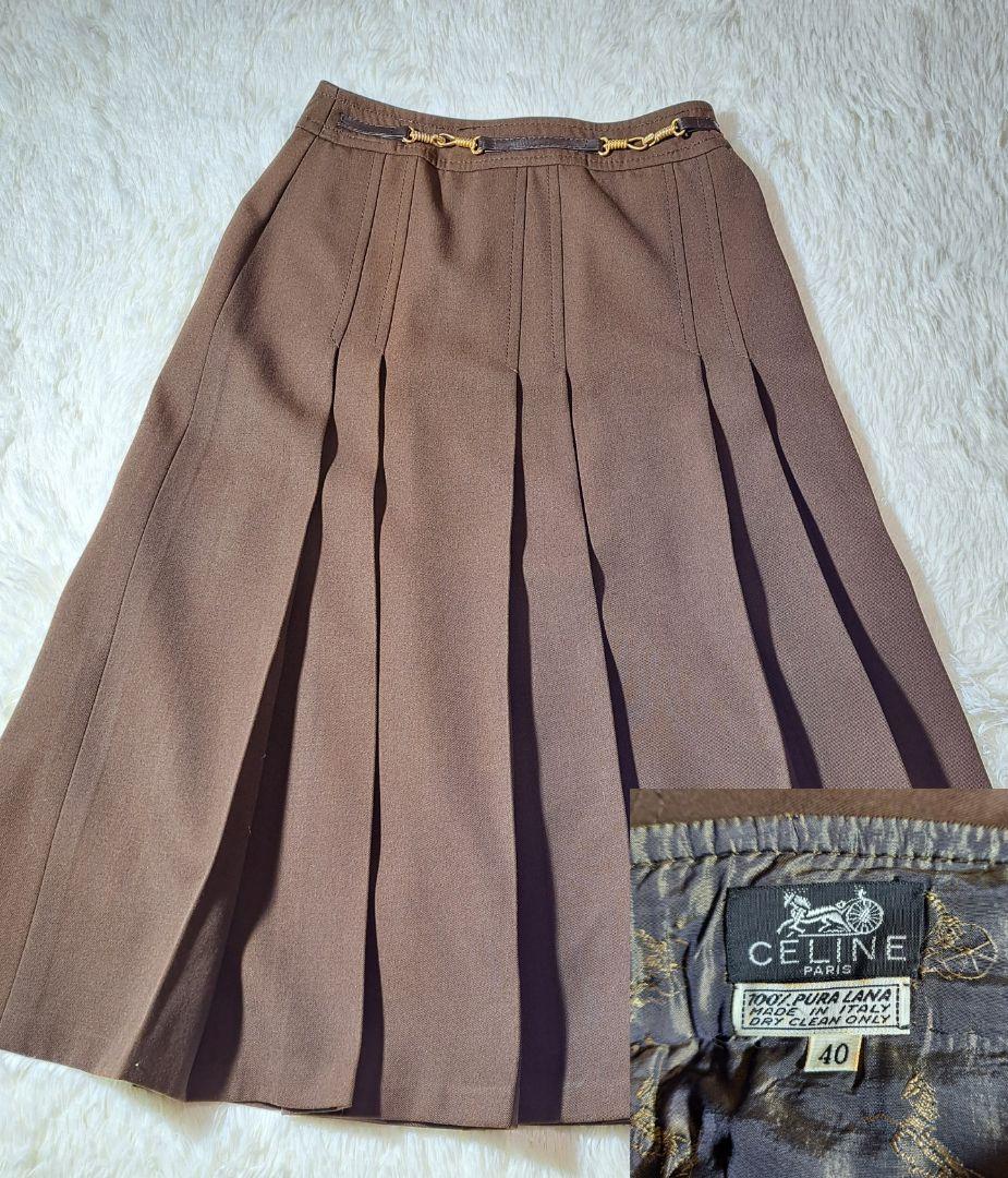 CELINE スカート 金具 ヴィンテージ 総柄 40 ブラウン