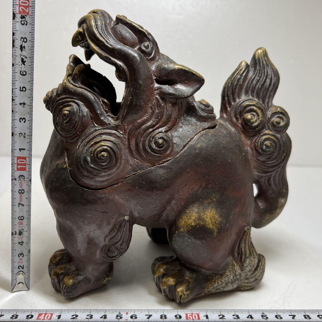 藤原陶臣　備前天拝獅子香炉　共箱　幅約19/高さ約20㎝ 東Y7-0521⭐︎2F