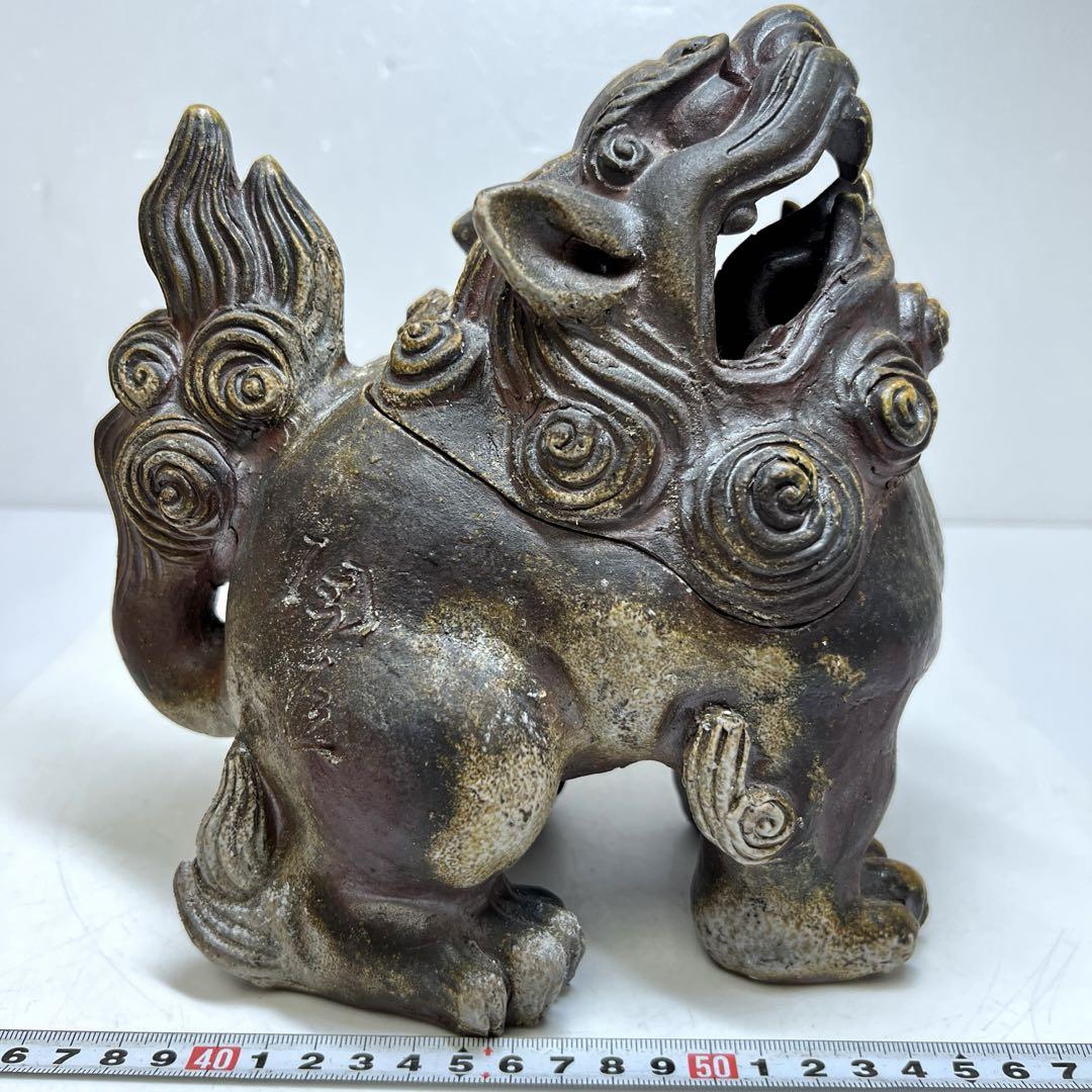 藤原陶臣　備前天拝獅子香炉　共箱　幅約19/高さ約20㎝ 東Y7-0521⭐︎2F