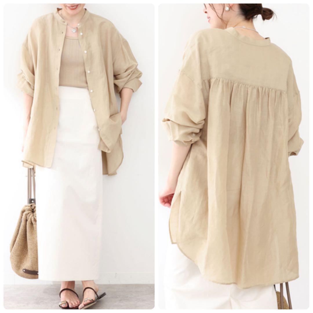 人気✨ IENA ラミーリヨセルバックギャザーシャツ シアー バンドカラー S