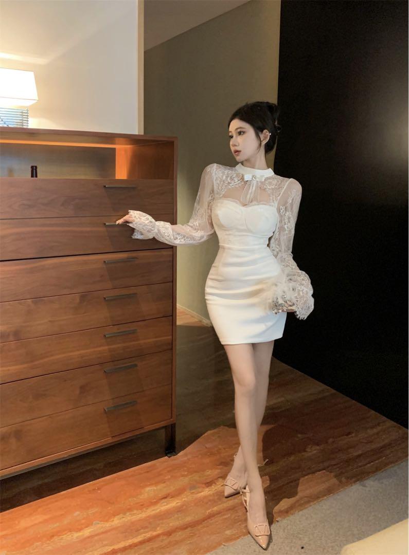 コルセット風♡ミニタイトレースドレス♪結婚式 パーティー キャバドレス