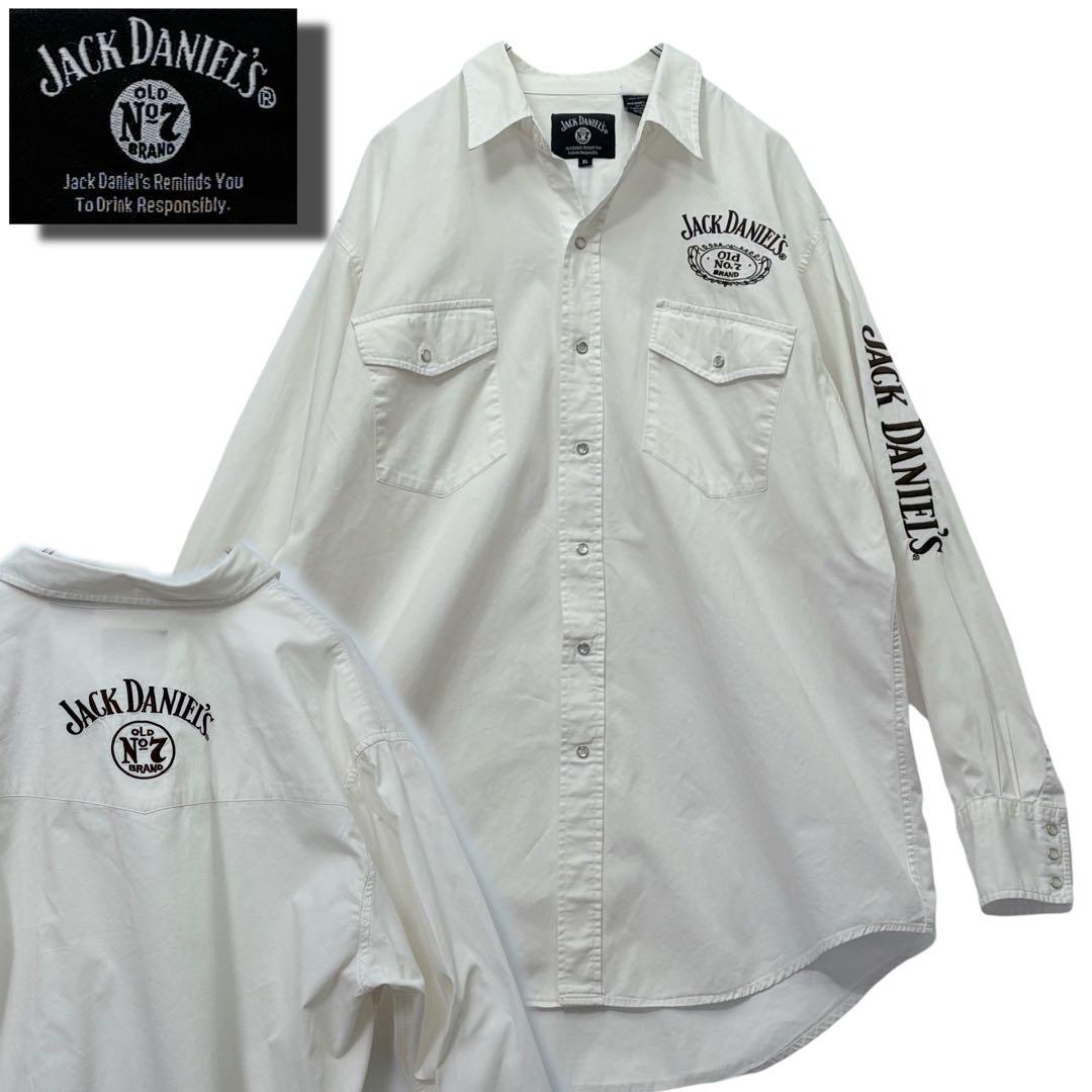 Jack Daniel\'s ジャックダニエル 刺繍 長袖シャツ XL 白 古着