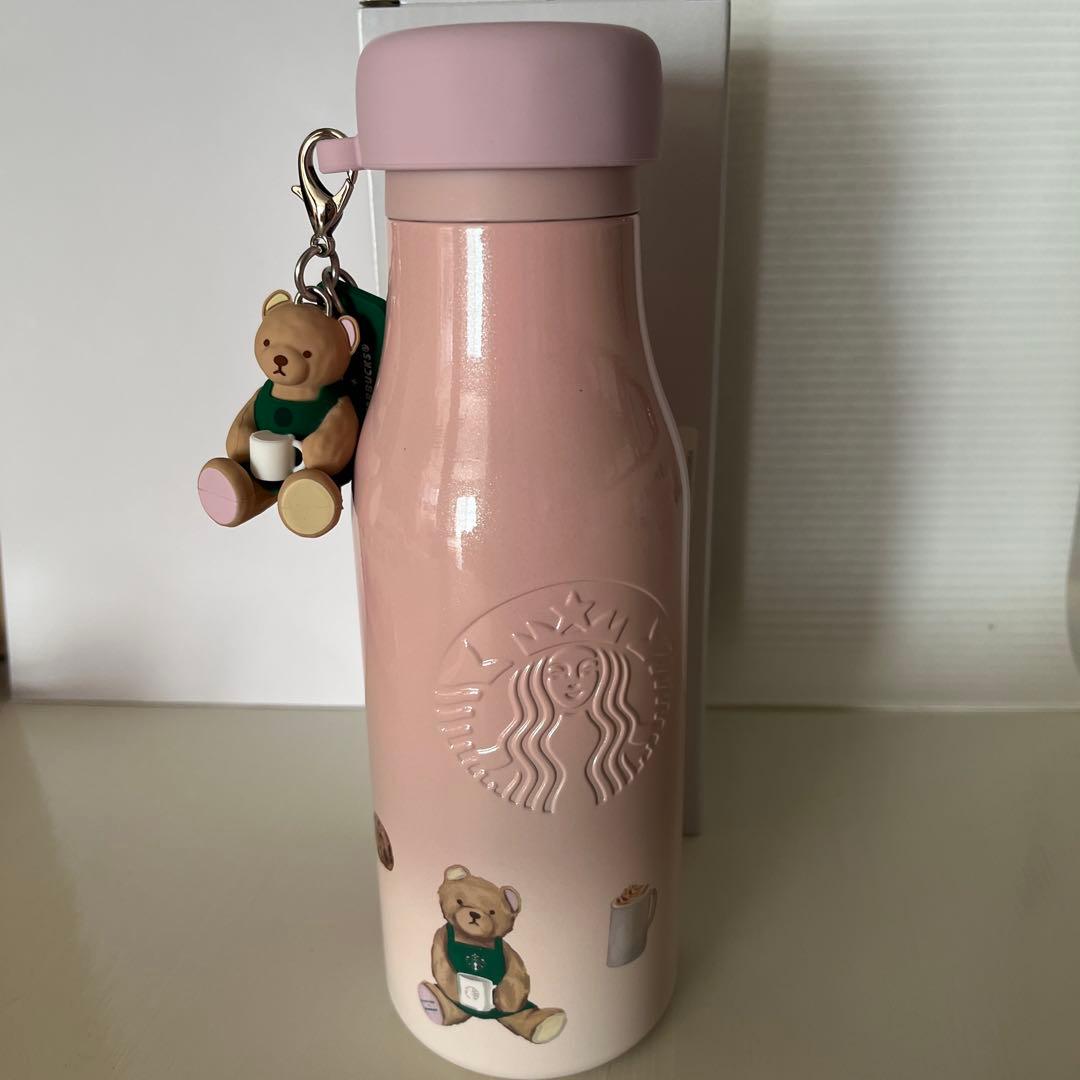 スタバ ジェラートピケ リッドカバーベアチャーム付き ステンレスボトル ピンクStarbucks