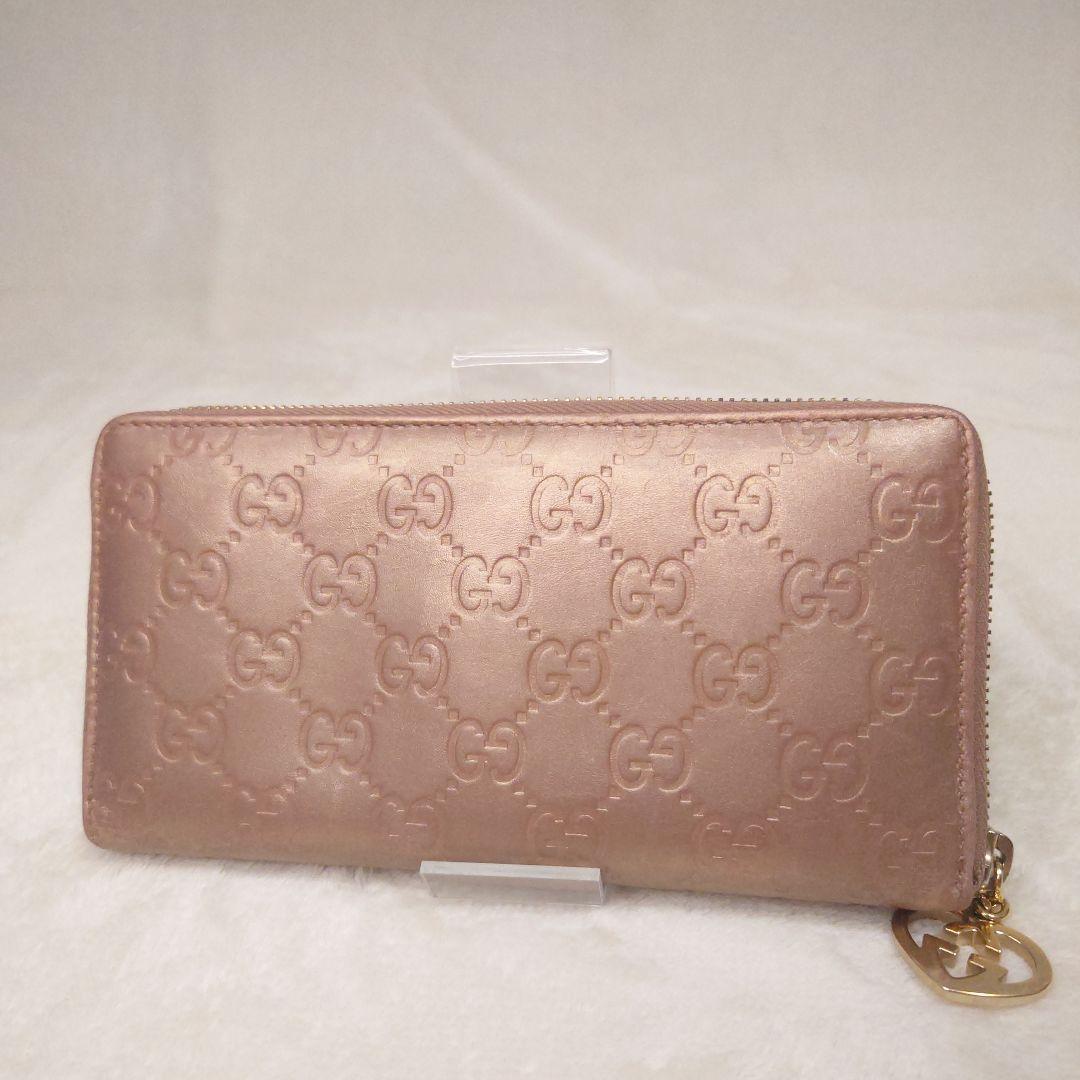 【美品】グッチ 長財布 シマ GG柄 ラブリーハート ラウンドファスナー レザー
