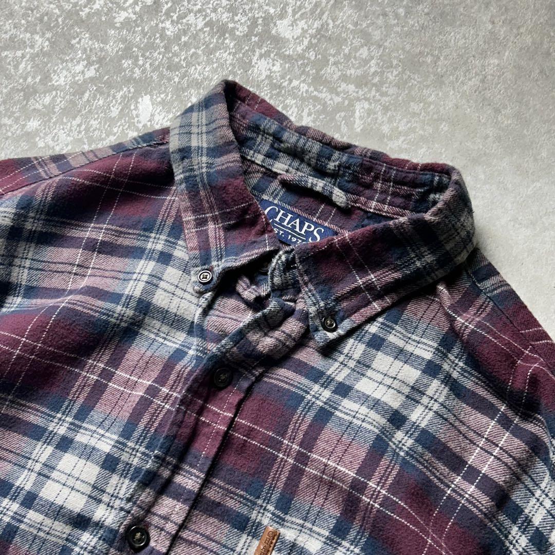 CHAPSチャップス フランネルシャツオンブレシャドー調チェックパターンパープル