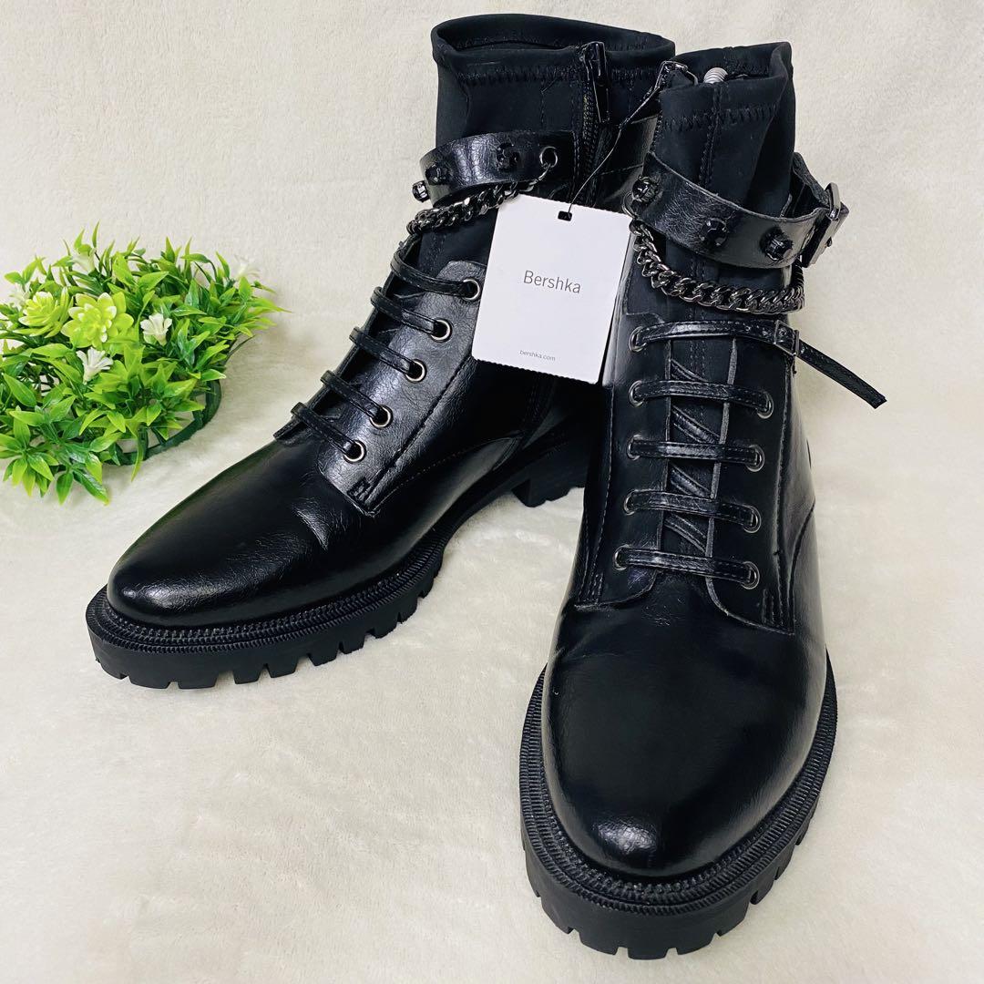 極美品✨タグ付き✨Bershka 量産型/地雷系/ブラック チェーン付きブーツ