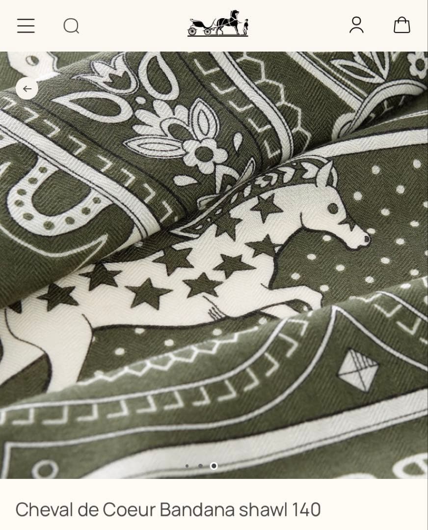 エルメス　カシシル　カレジェアン　バンダナ　シュヴァル　カーキ　白　黒　新品