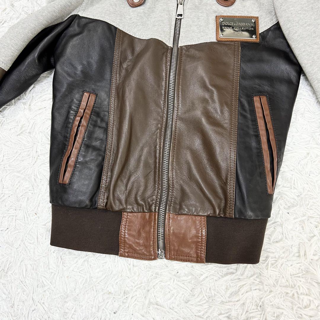 DOLCE&GABBANA ロゴプレート レザー パッチワーク パーカー 48