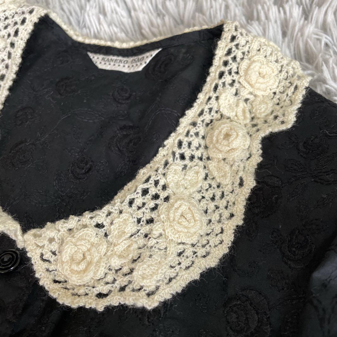 KANEKO ISAO モチーフ編みワンピース KANEKO ISAO カネコイサオ フラワーモチーフ 薔薇刺繍ロングワンピース