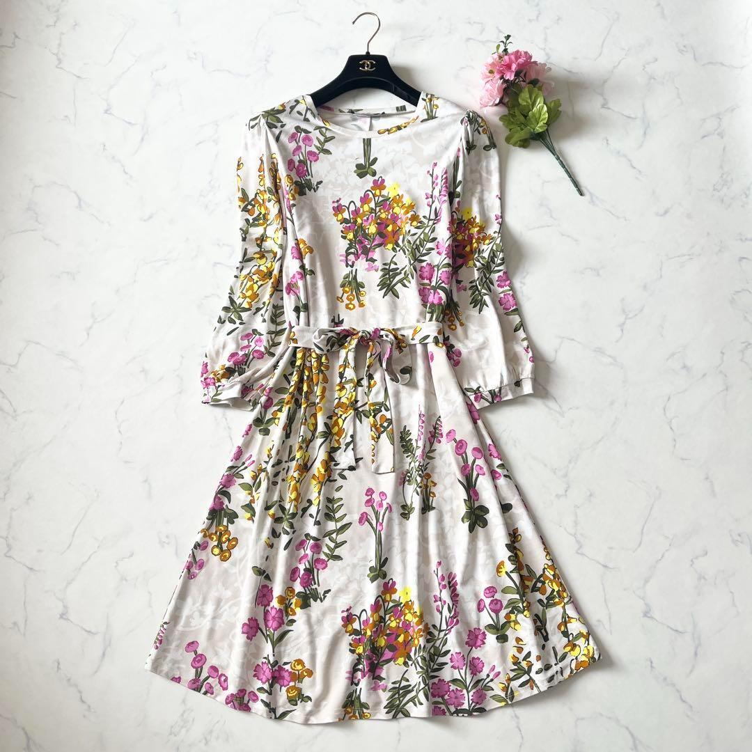 【極美品】マックスマーラ 花柄 ロングワンピース ベルト付 マルチカラー L