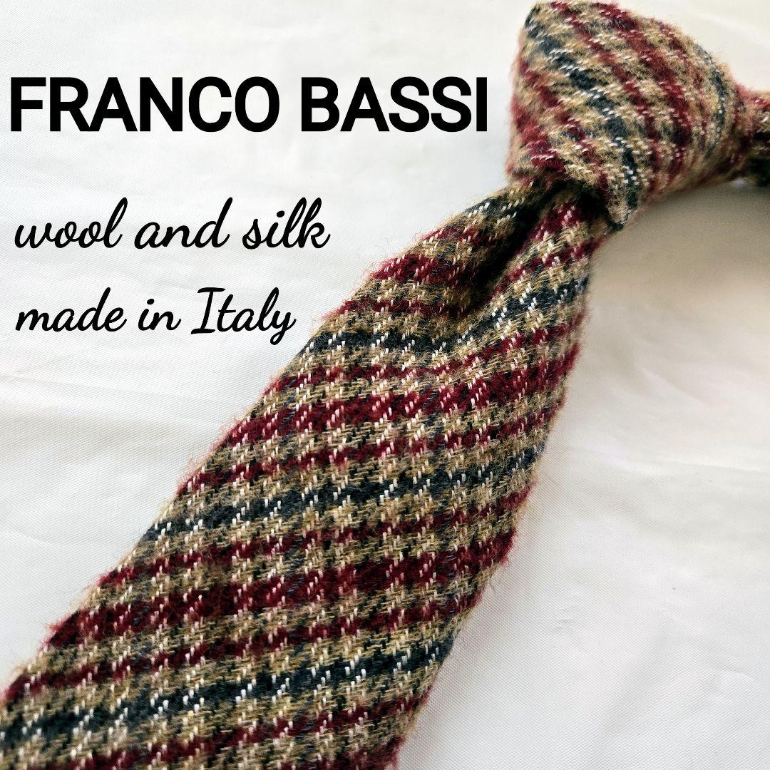 美品　FRANCO BASSI ウール&シルク ブラウン　チェック　ネクタイ