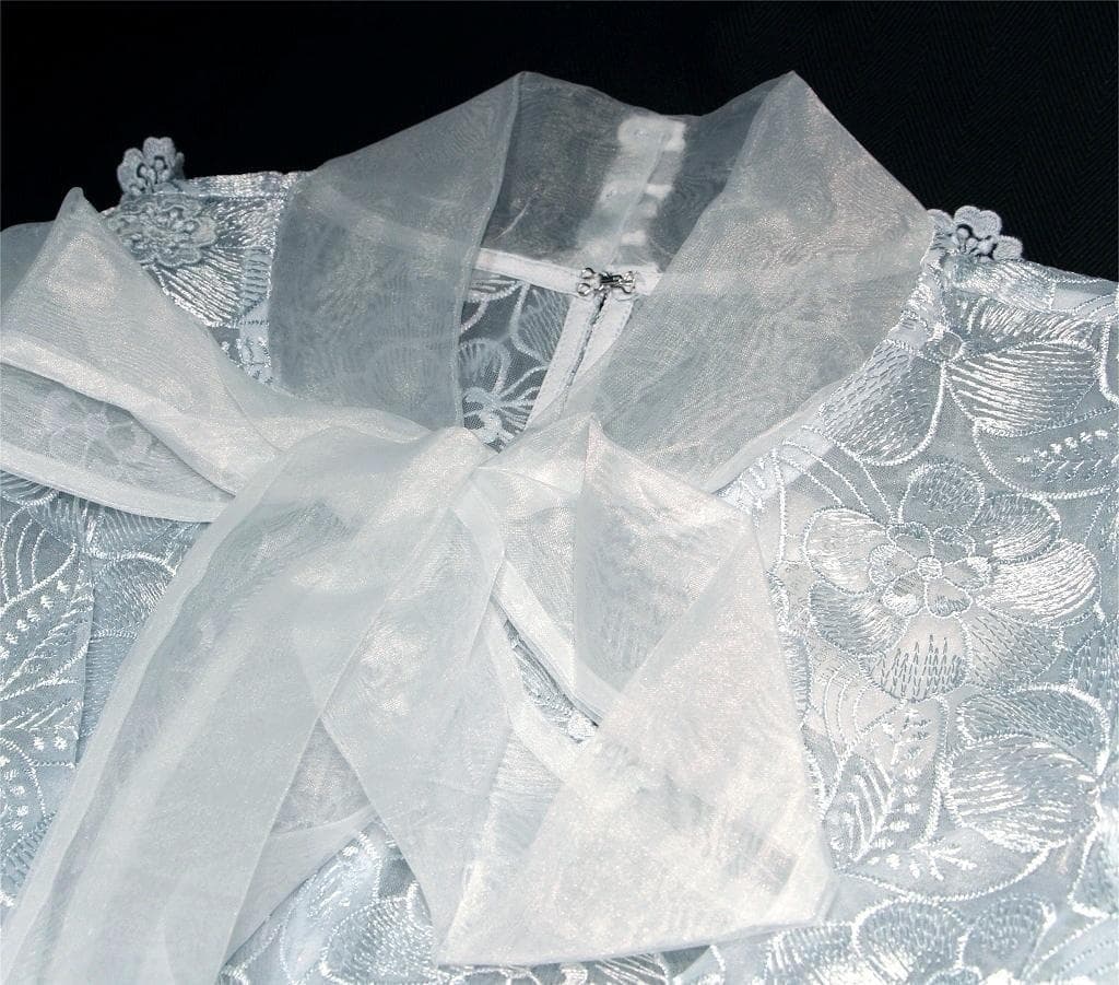 セルフポートレイト ワンピース リボン レース 花柄 水色 UK12