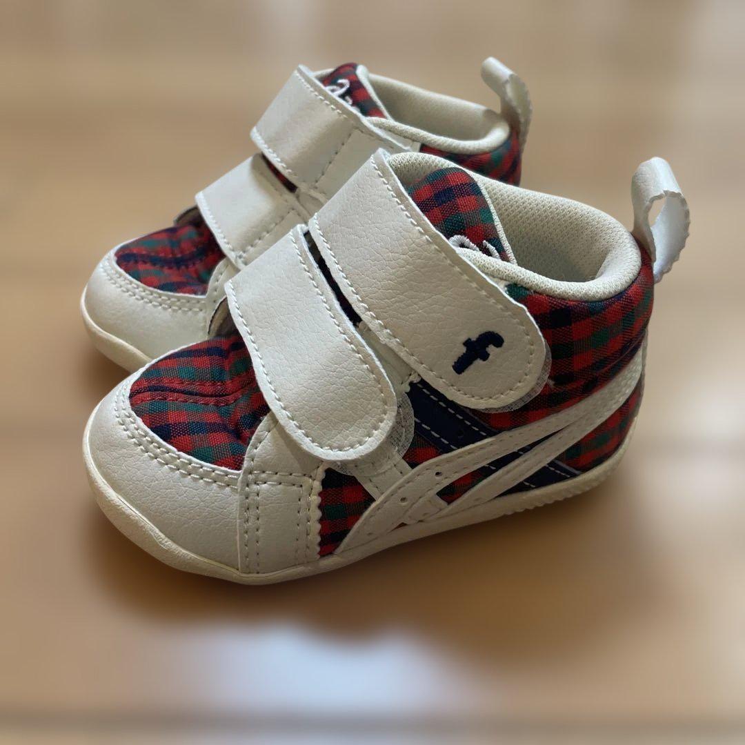 familiar ×asics 赤チェック　11.5センチ
