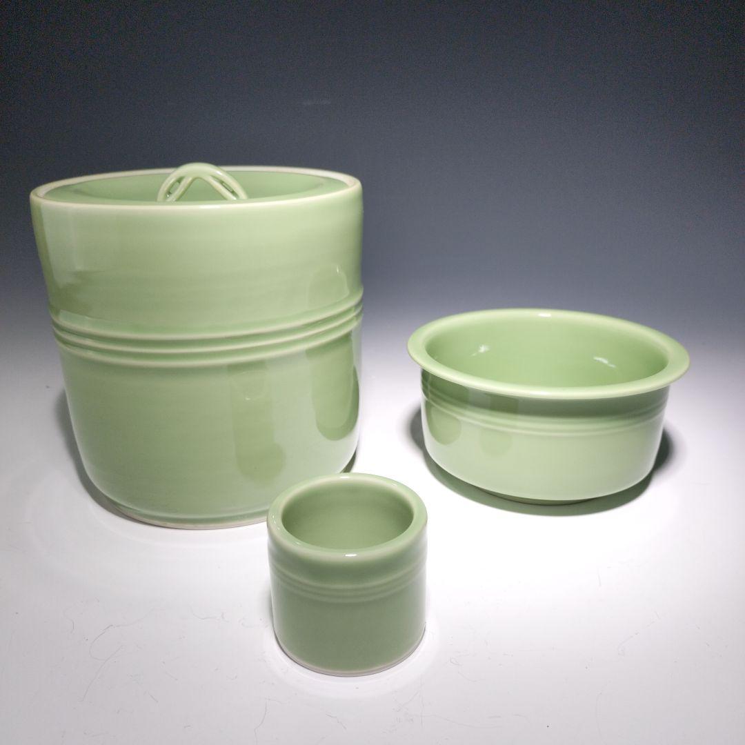 茶道具　天竜寺青磁皆具　手塚祥堂作　 3点　杓立欠品　共箱　美品
