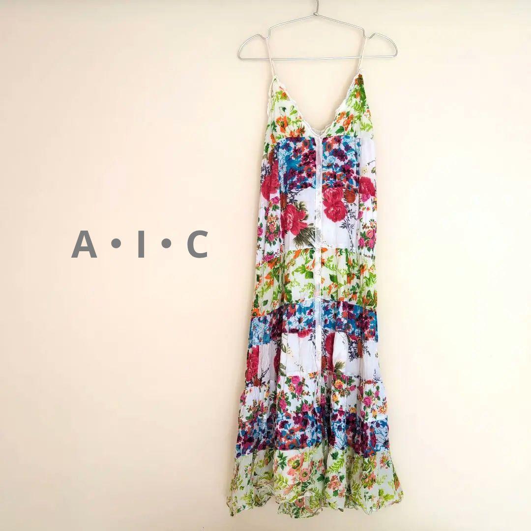 A・I・C　花柄スリップワンピース ボタン付き