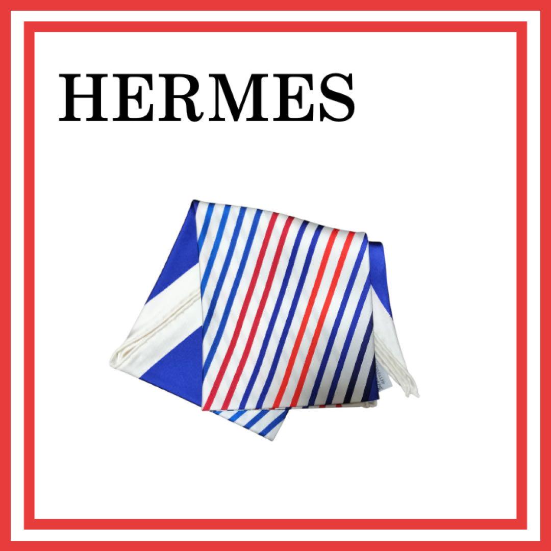 HERMES　ひし形 トリコロール スカーフ シルク スカーフ
