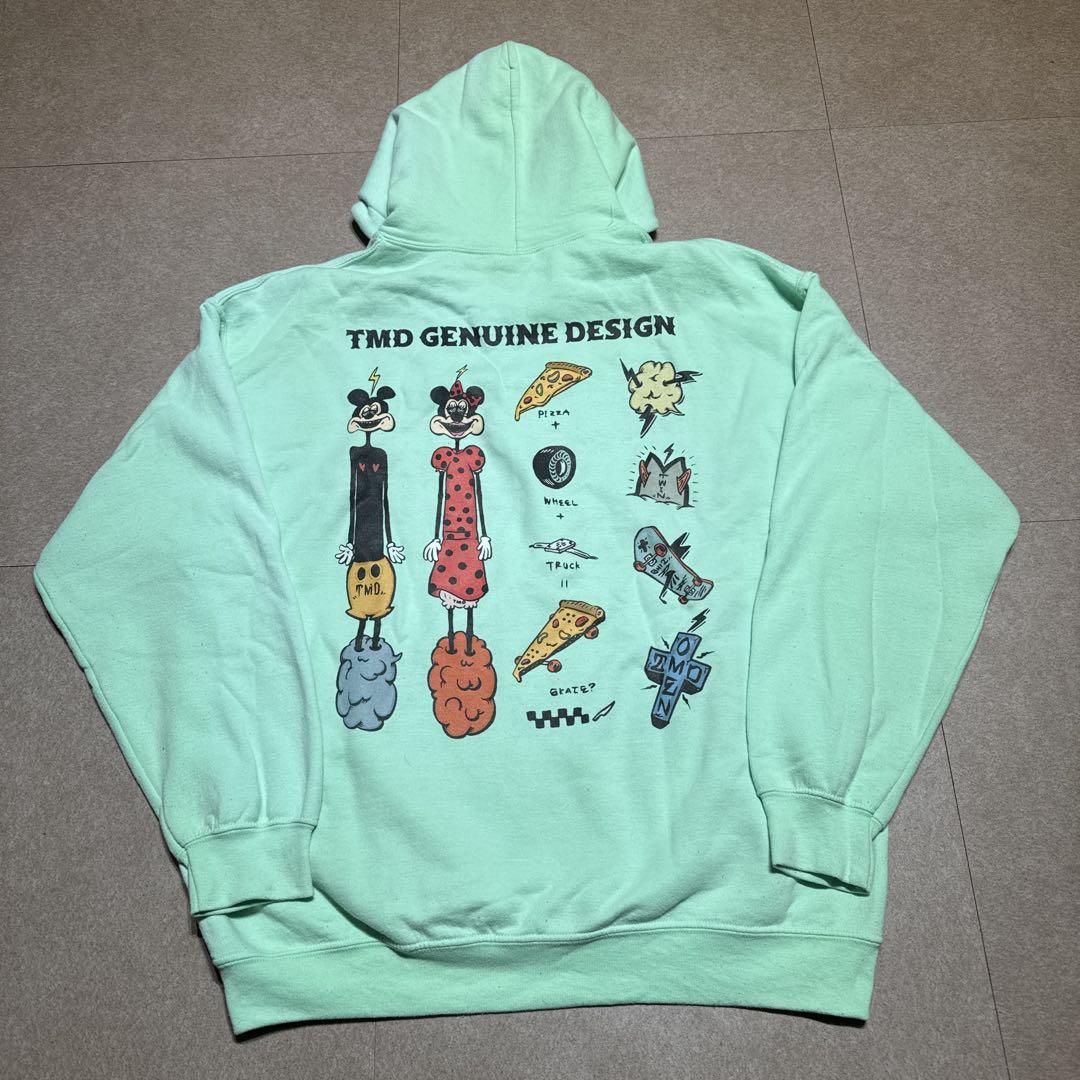 TMD genuine design パーカー　プルオーバー　パロディ　黄緑　L