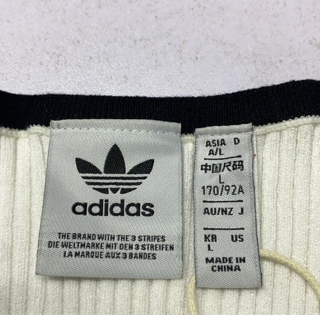 日本未発売L adidas ニットカットソー 長袖 ホワイト　JM8055