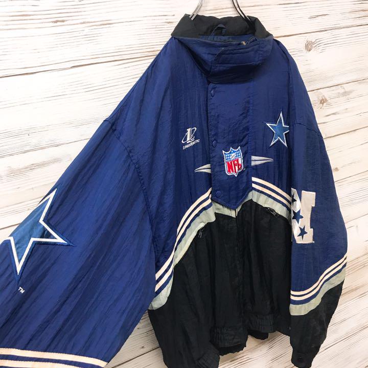 《希少》LOGOATHLETIC NFL☆ナイロンジャケット M 刺繍 紺×黒