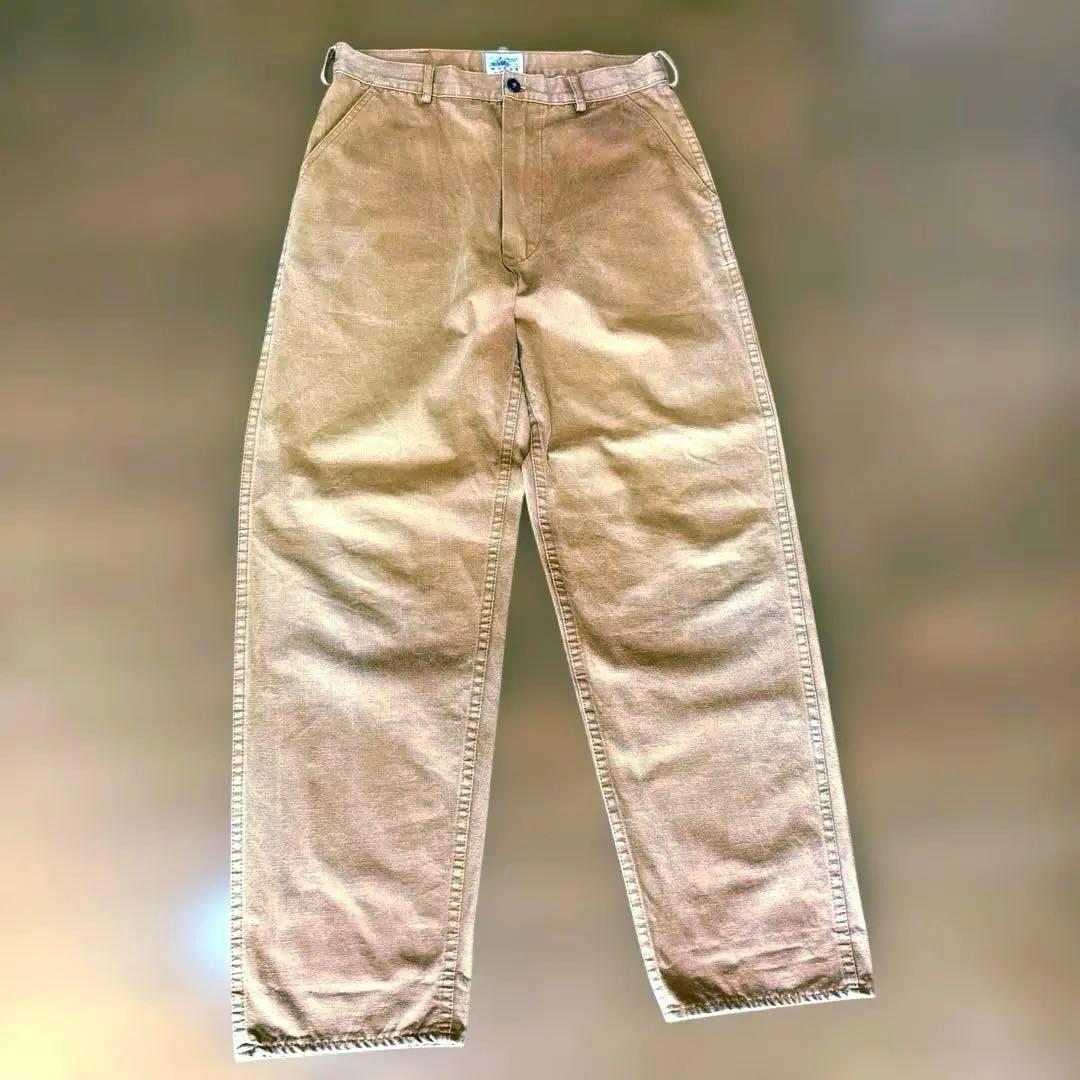 レザー＆シルバーMOTOワークトラウザーＬサイズ MOTOR キャメル色