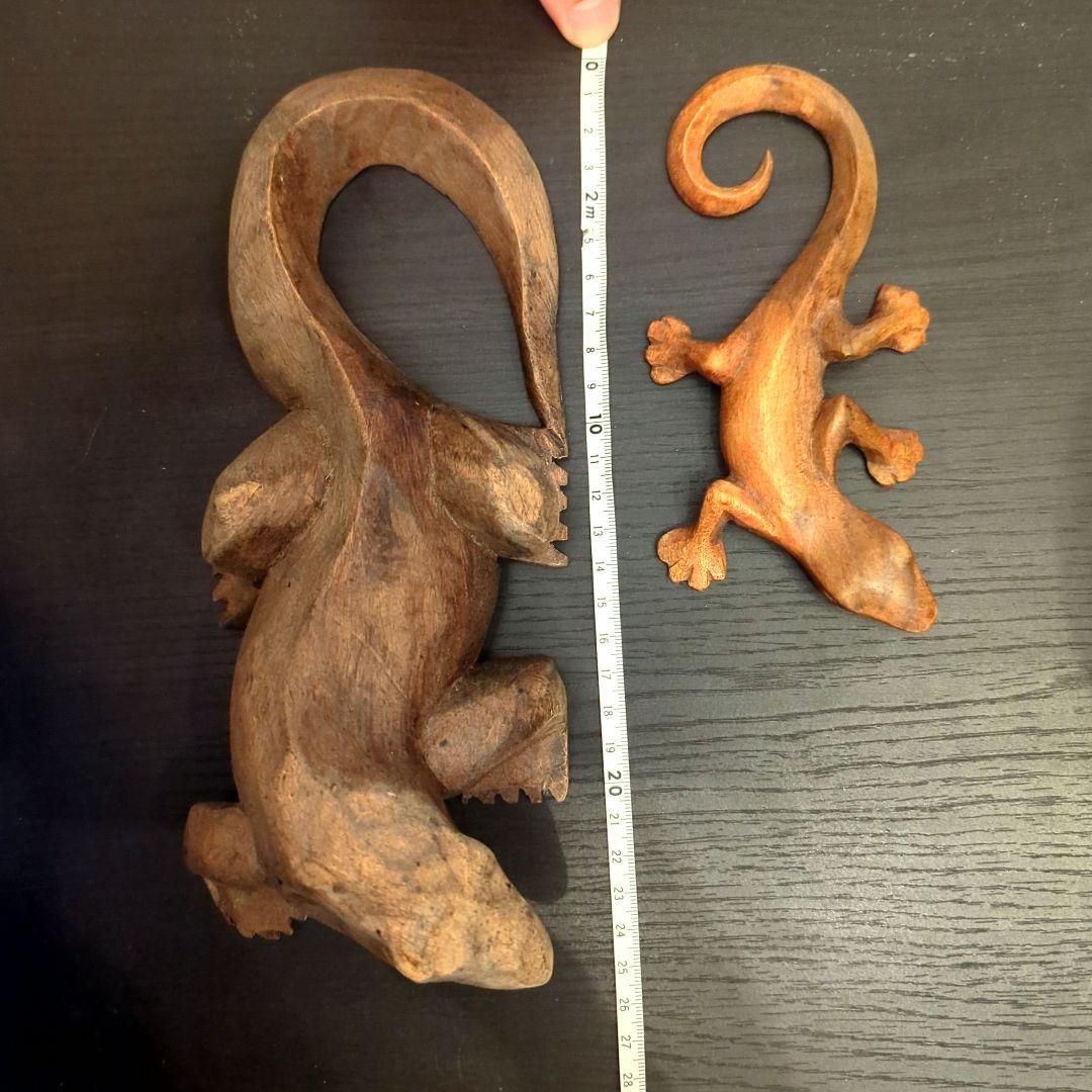 セット販売】木製トカゲ（コモドドラゴン、ヤモリ）の彫刻セット