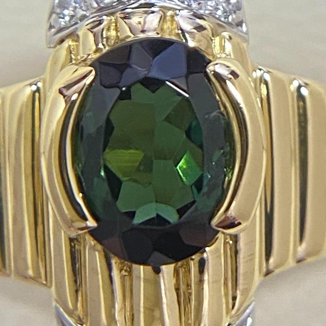 K18Pt850　天然トルマリンリング　1.28ct　サイズ11号　ダイヤモンド