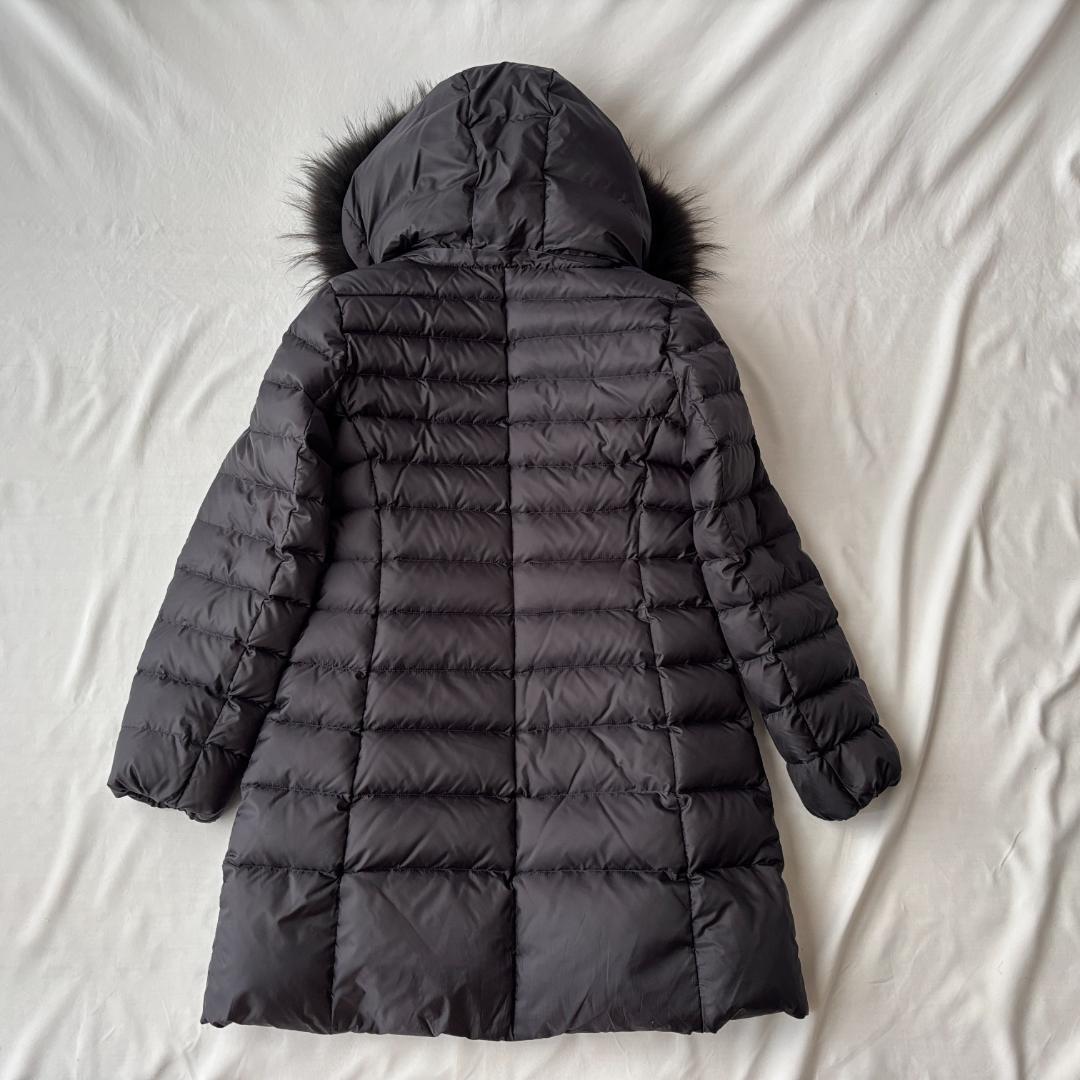 美品 23区 フードダウンコート ラクーンファー 上品コーデ ネイビー 34 美品 23区 フードダウンコート ラクーンファー 上品コーデ ネイビー 34
