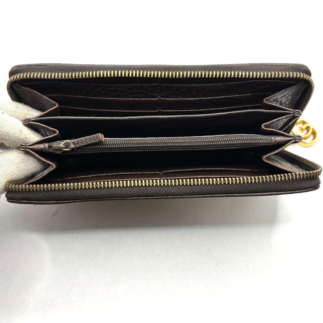【極美品】グッチ GGキャンバス　ラウンドファスナー　ダークブラウン　長財布