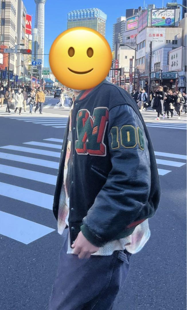 スタジャン ウールレザー ビンテージ　 古着　ワッペン　80年代