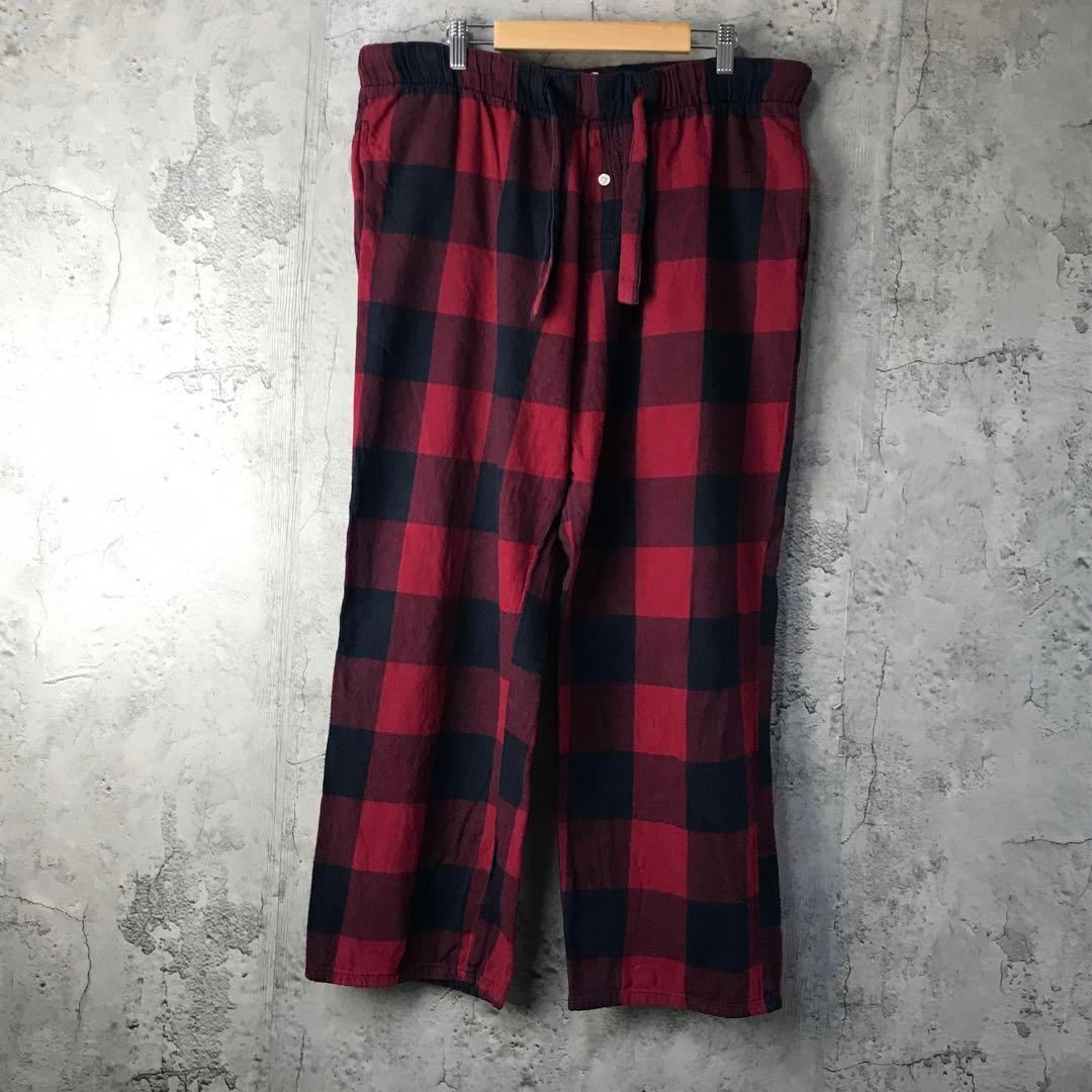 Z3730古着　チェックパンツ　パジャマパンツ　赤　黒　90s Y2K