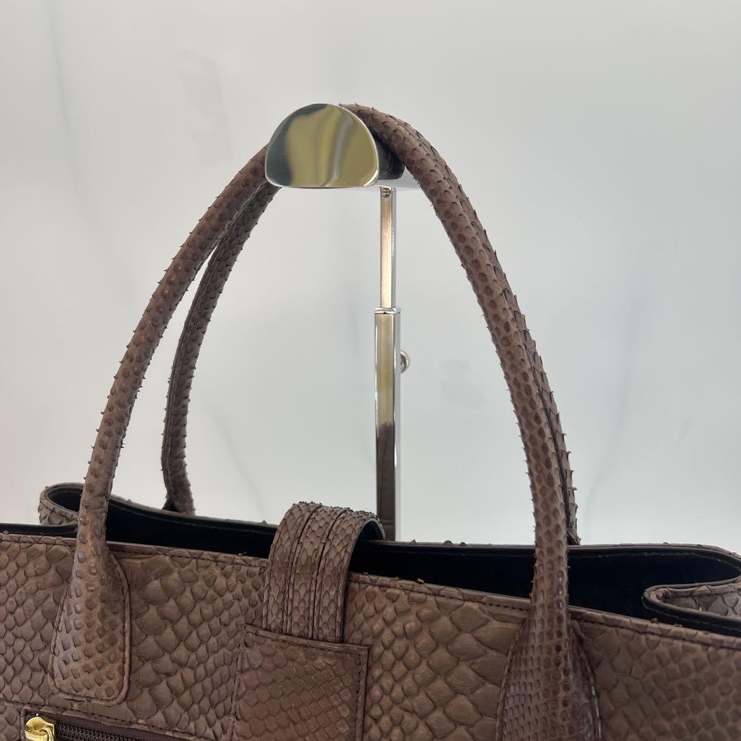 JRA認定 日本製 本パイソンレザー ハンドバッグ 高級蛇革 ブラウン 証明付 JRA認定 日本製 本パイソンレザー ハンドバッグ 高級蛇革 ブラウン 証明付